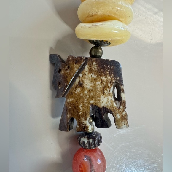 Vintage Tribal Ethnic Bone Beaded Necklace with Elephant Charms - Picture 4 of 8